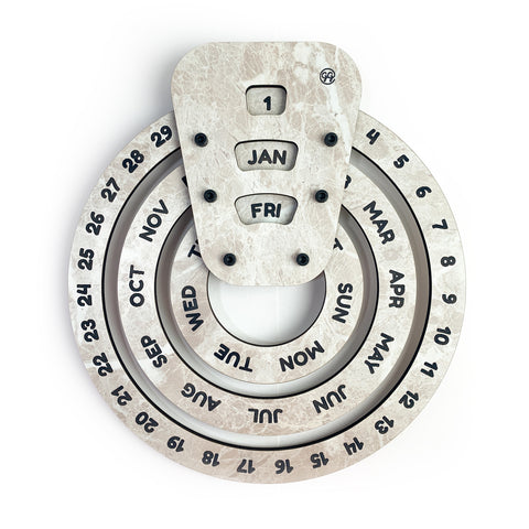 Wooden Rotating Circular Perpetual Calendar (White Stone Finish)