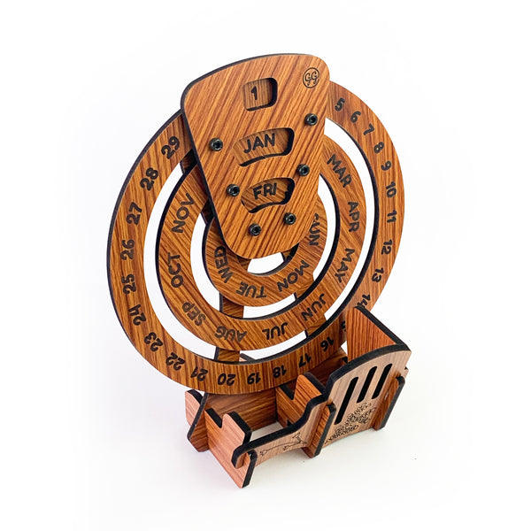 Perpetual Desk Calendar with Pen Stand (Wooden MDF) (Red Teak Finish)