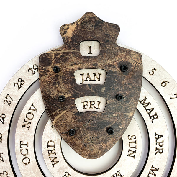 Galliard Games Perpetual Wall Calendar Wooden MDF, (Stone Finished) (Shield Design) (12 inch)