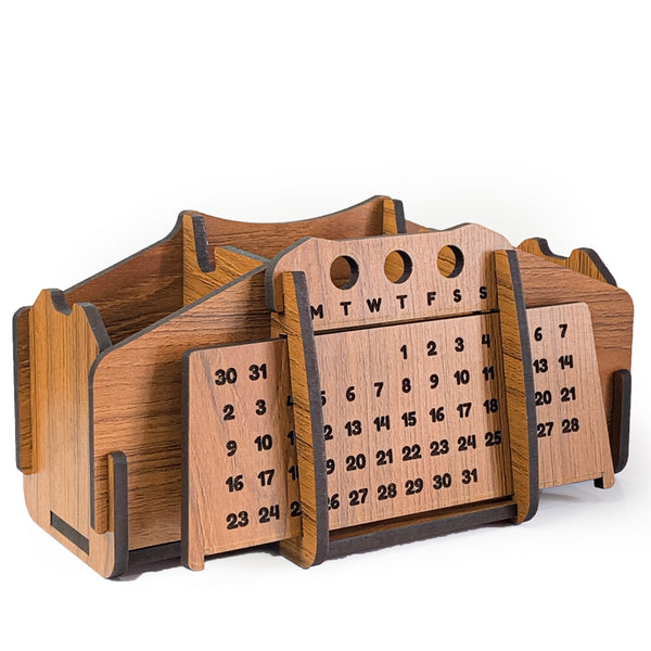 Galliard Games Wooden Desk Organiser Perpetual Calendar