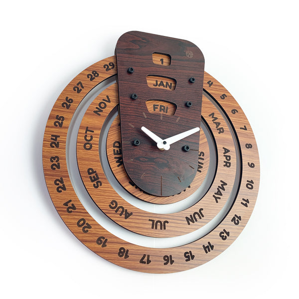 Galliard Games Circular Perpetual Calendar with Clock (Large, Teak & Oak Finish)