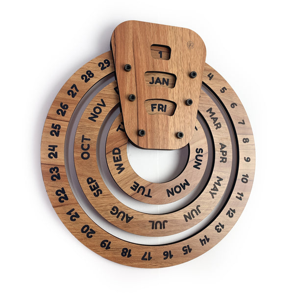 Wooden Rotating Circular Perpetual Calendar (Beige)