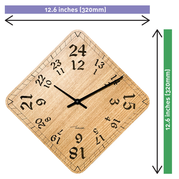 Townside Open Frame Wooden Clock - 24 Hour Format - 12.5 inch Diamond Dial
