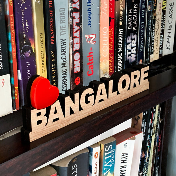 love bangalore signage on bookshelf