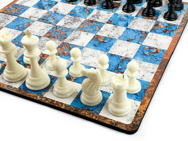 Galliard Games Carolina Blue Print Chess Staunton Premium Plastic Chessmen