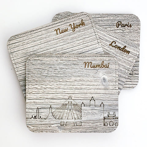 city name engraved rectangular wooden coasters by townside