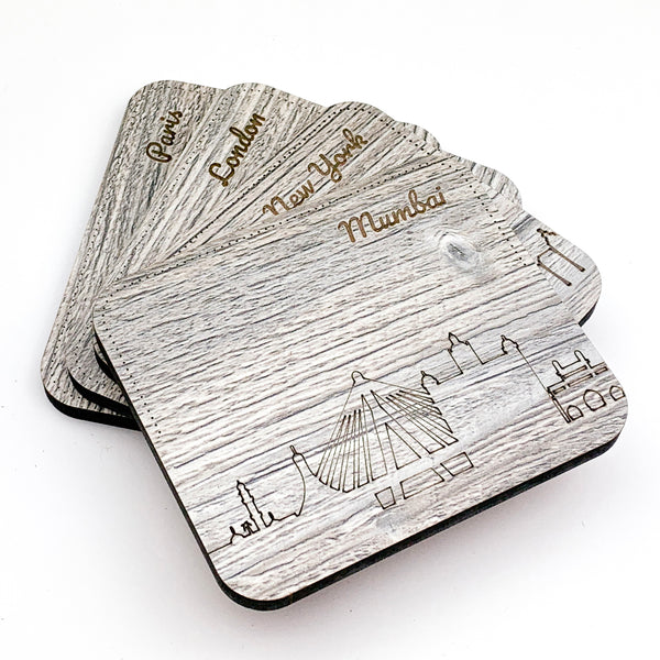 city name engraved rectangular wooden coasters by townside