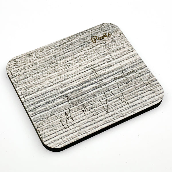 Paris engraved rectangular wooden coasters by townside