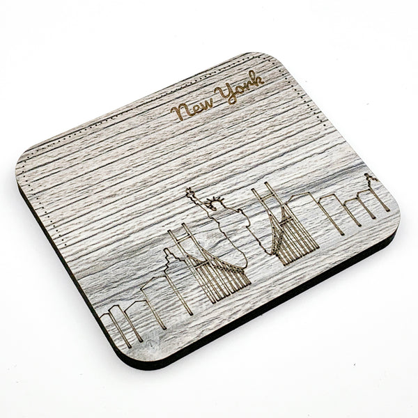 New York name engraved rectangular wooden coasters by townside