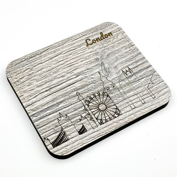 London name engraved rectangular wooden coasters by townside