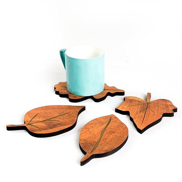 townside leaves coasters red with cup