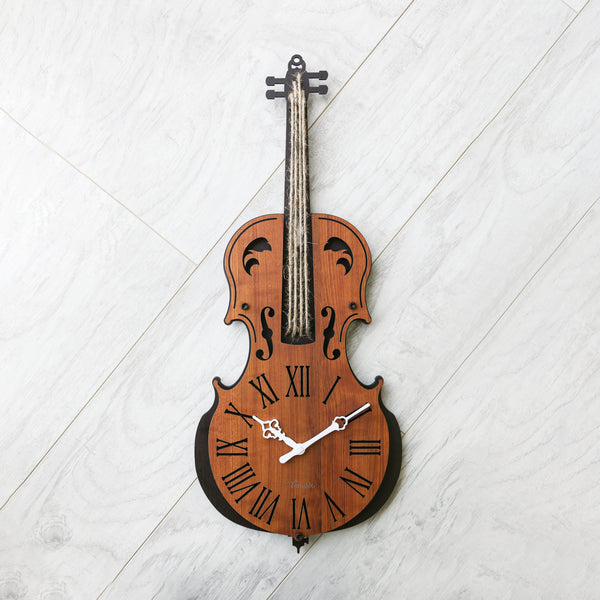 Townside Violin Wall Clock (23 x 9.75 inch Dial), Red and Black