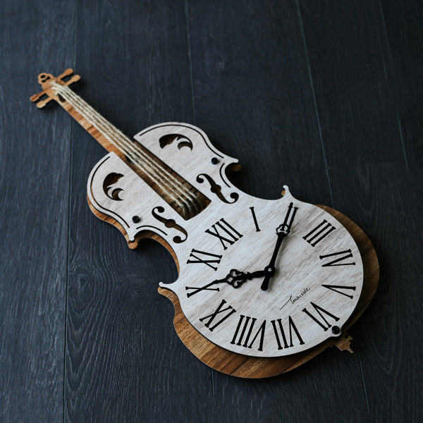 Townside Violin Wall Clock (23 x 9.75 inch Dial), White and Beige