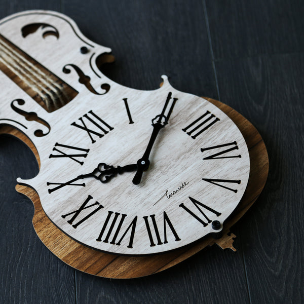 Townside Violin Wall Clock (23 x 9.75 inch Dial), White and Beige