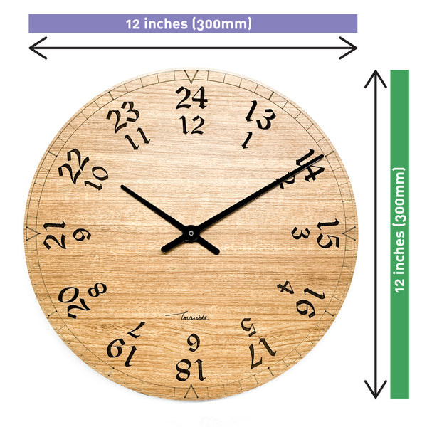 Townside Open Frame Wooden Clock - 24 Hour Format - 12 inch Round Dial